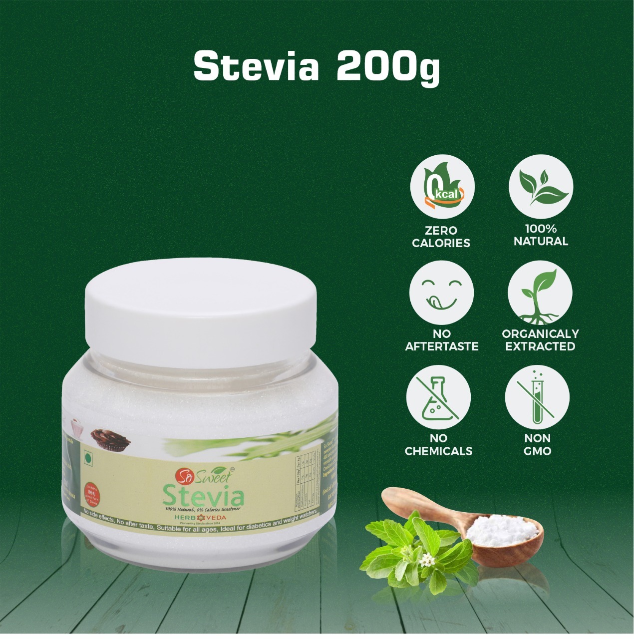 So Sweet Stevia Powder - 200 Gm Pack Size, 100% Pure Natural Sweetener, Sugar-free Sweetness