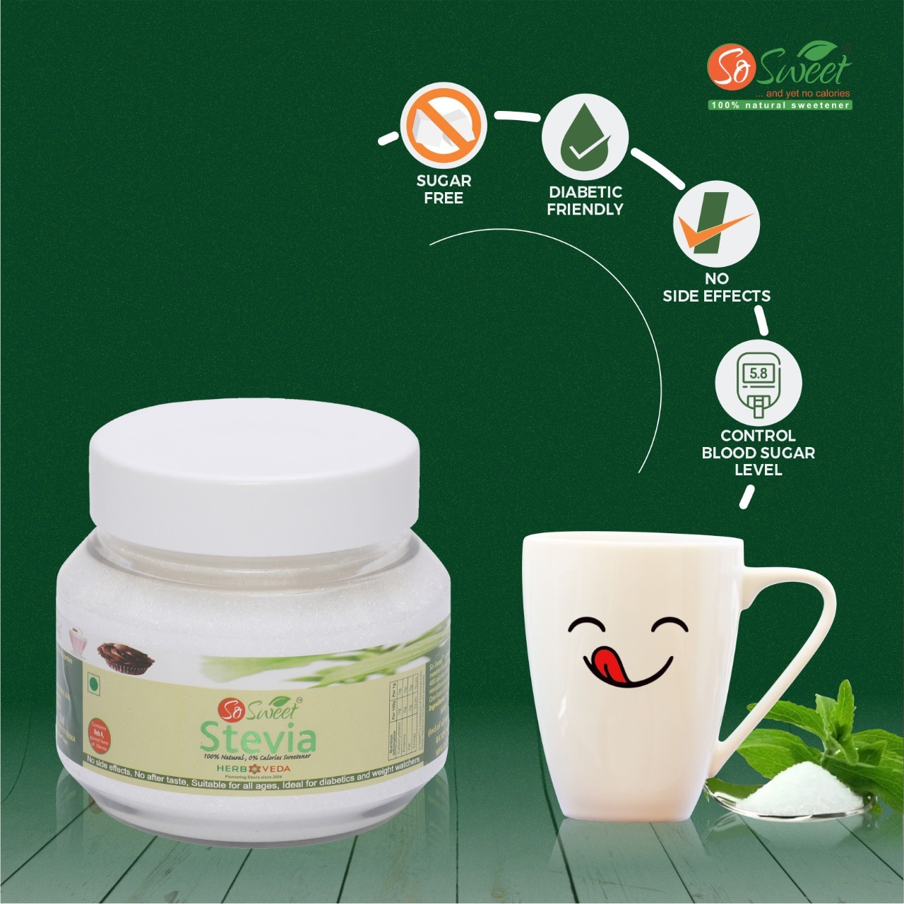 So Sweet Stevia Powder - 200 Gm Pack Size, 100% Pure Natural Sweetener, Sugar-free Sweetness