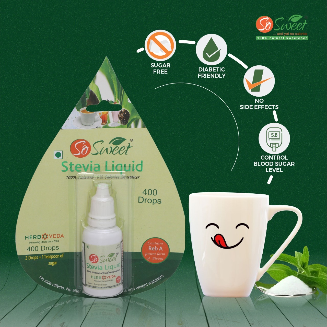 So Sweet Stevia 20 Ml Liquid Sweetener - 100% Pure Natural Stevia Extract, Calorie-free Crystal Sugar Alternative, 20 Grams Bottle
