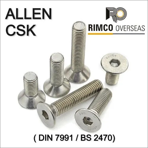 Stainless Steel Allen Countersunk Bolts - SS316 | M3 M56 Sizes, Silver Color, Galvanized Finish, 3 to 200mm Length, Excellent Tensile Strength
