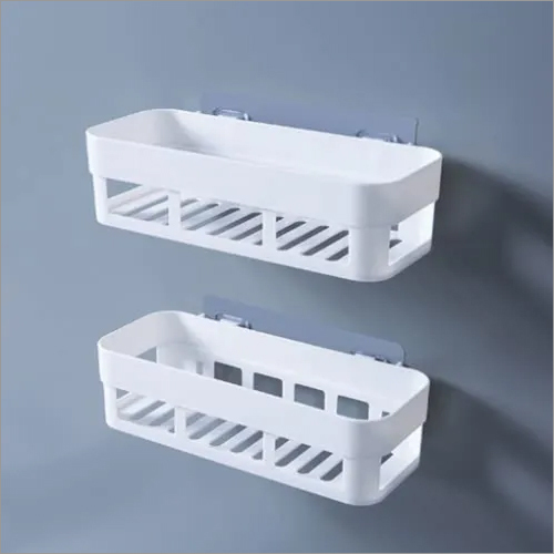 Plastic Bathroom Wall Shelf - Quality-Tested Plastic, Rectangular Shape, Ivory White, Versatile Storage Solution