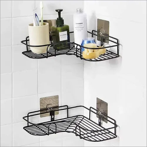 Glossy Black Metal Bathroom Wall Shelf