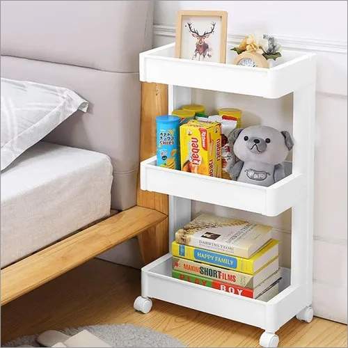 व्हाइट प्लास्टिक मल्टी लेयर स्टोरेज कार्ट