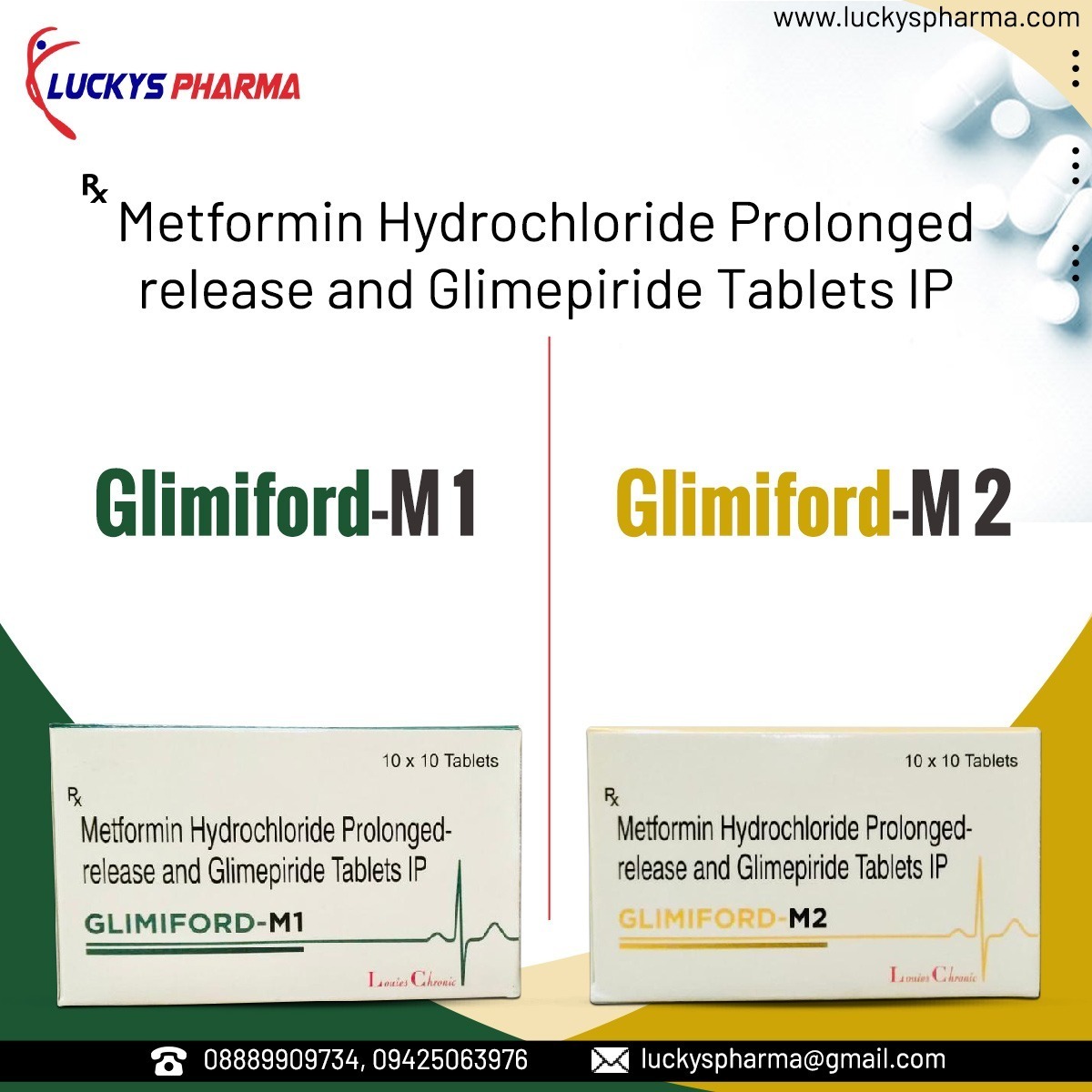 Glimepiride Metformin Hydrochloride Tablet - 500mg Metformin + 1mg Glimepiride Sr | Synergistic Glycemic Control, Convenient Dosing, 36 Months Shelf Life