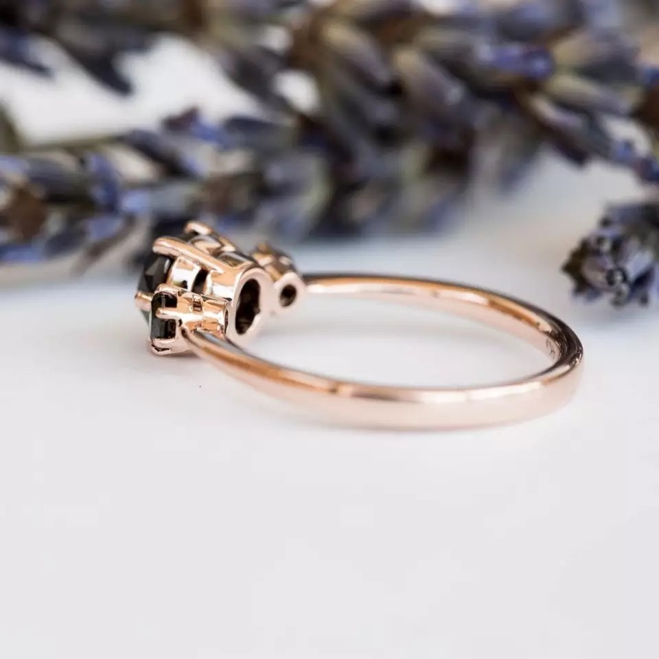 Natural Black Diamond Three Stone Diamond Engagement Ring In 14k Rose Gold For Womens Diamond Carat Weight: 1.40 Carat