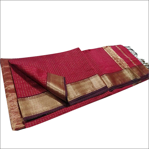 Red Kota Silk Saree - Silk Checked Pattern | Ethnic Bollywood Style Perfect For All Seasons