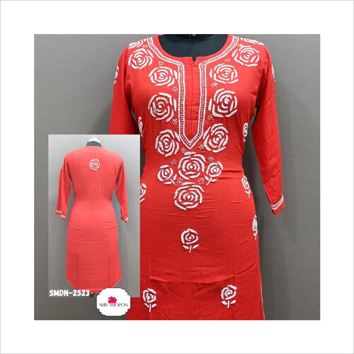 Red Ladies  Cotton Chikankari Kurti