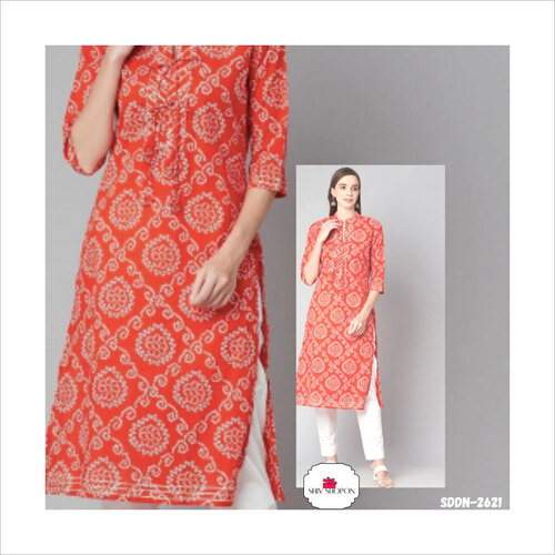 Red Fancy Cotton Jaipuri Kurti