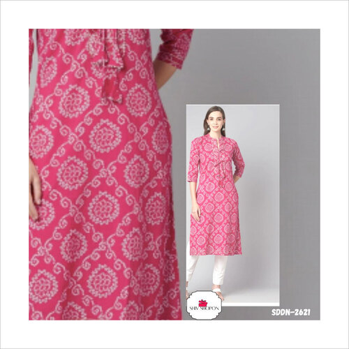 Pink Cotton Jaipuri Kurti