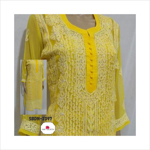 Cool Pass Yellow Georgette Chikankari Kurti