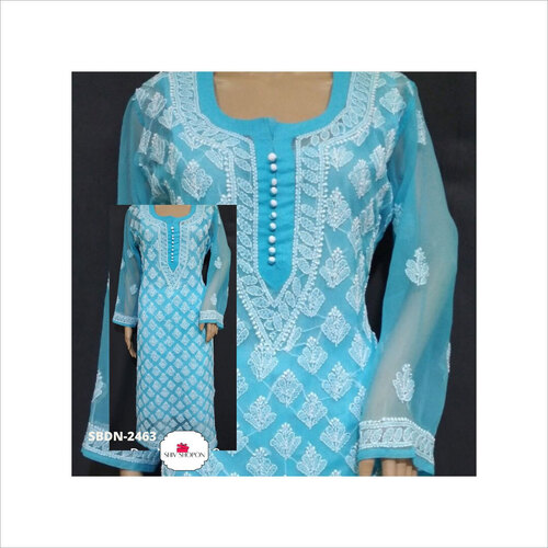 Cool Pass Blue Georgette Chikankari Kurti