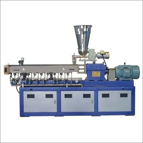 Automatic Plastic Extruder Machine - Mild Steel & Stainless Steel, 50-100 Kg/hr Capacity , PLC Control System, 440 Volt, Blue-Grey Finish