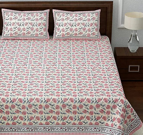 Light Pink Floral Print King Size Double Bedsheet