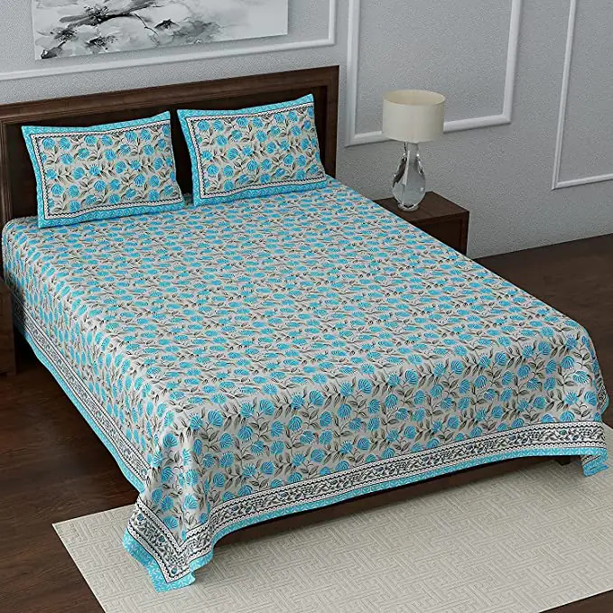 Light Pink Floral Print King Size Double Bedsheet