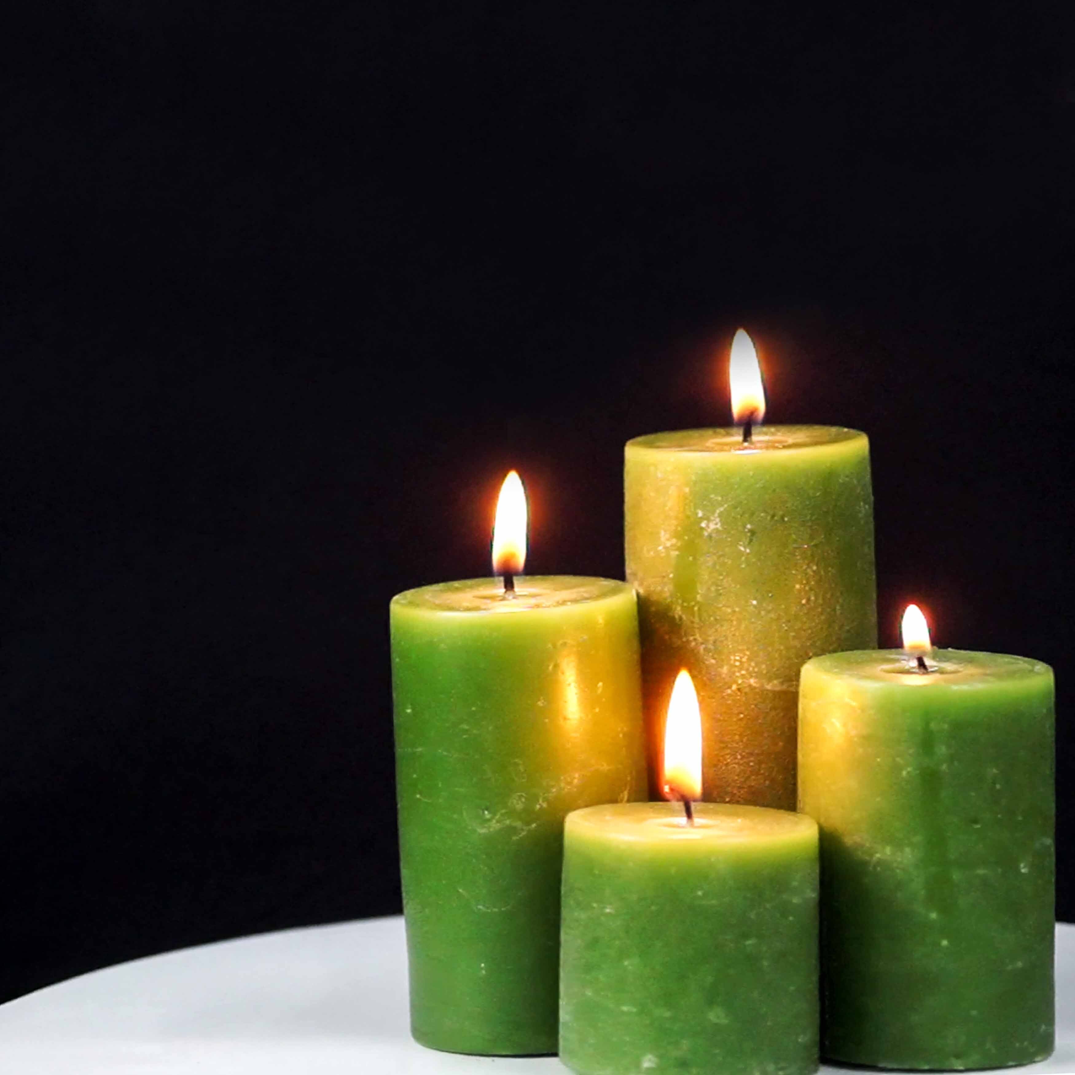 Scented Pillar Candle - Handmade Pure Paraffin Wax, 2x2 To 2x4.5 Inches, Green Color | 20 Hours Burn Time, Rustic Pillar Shape, Cotton Wick
