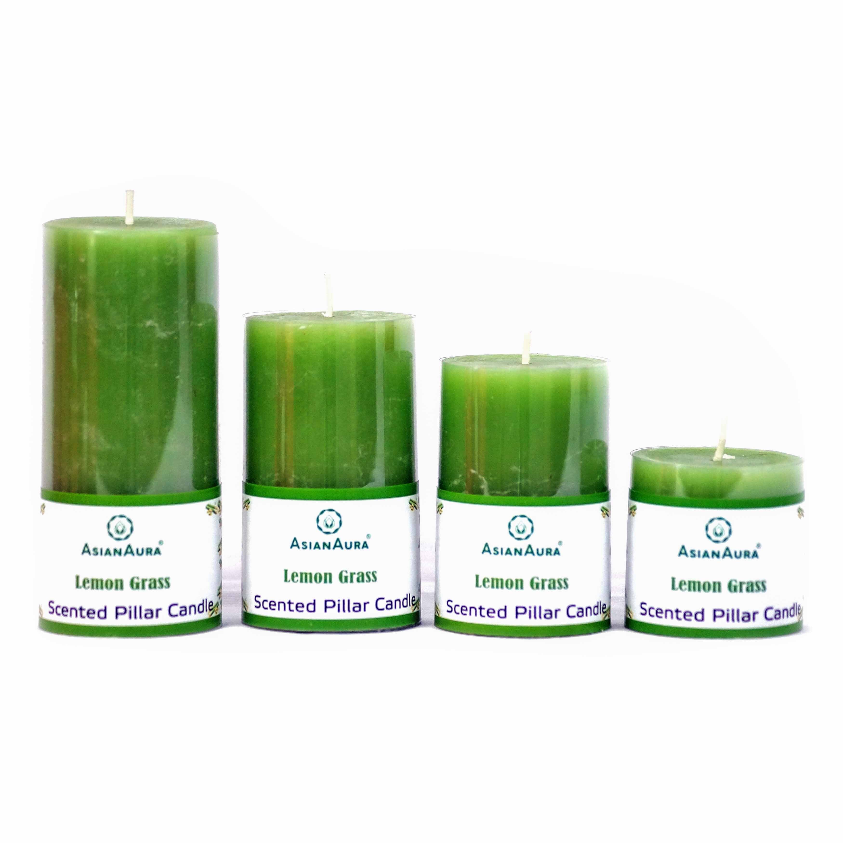 Lemon Grass Scented Pillar Candle Gift Set - Handmade Pure Paraffin Wax , Rustic Pillar Shape, 20 Hours Burning Time, Cotton Wick