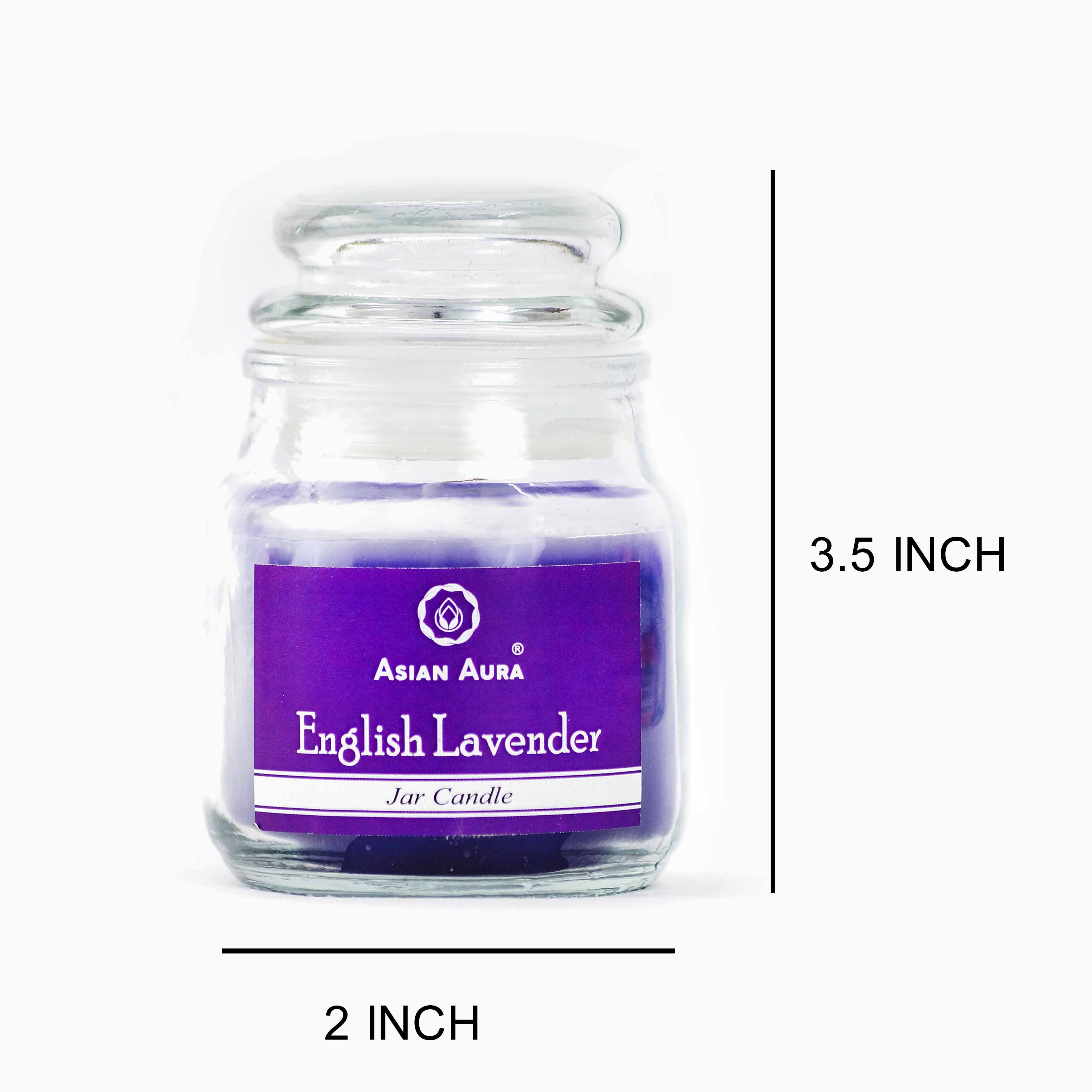 Asian Aura English Lavender Highly Fragrance Jar Candle - Lead-free Paraffin Wax, 5 X 5 X 9 Cm, Purple, Rustic Pillar Shape | Handmade With Cotton Wick, Scented For Home Decoration