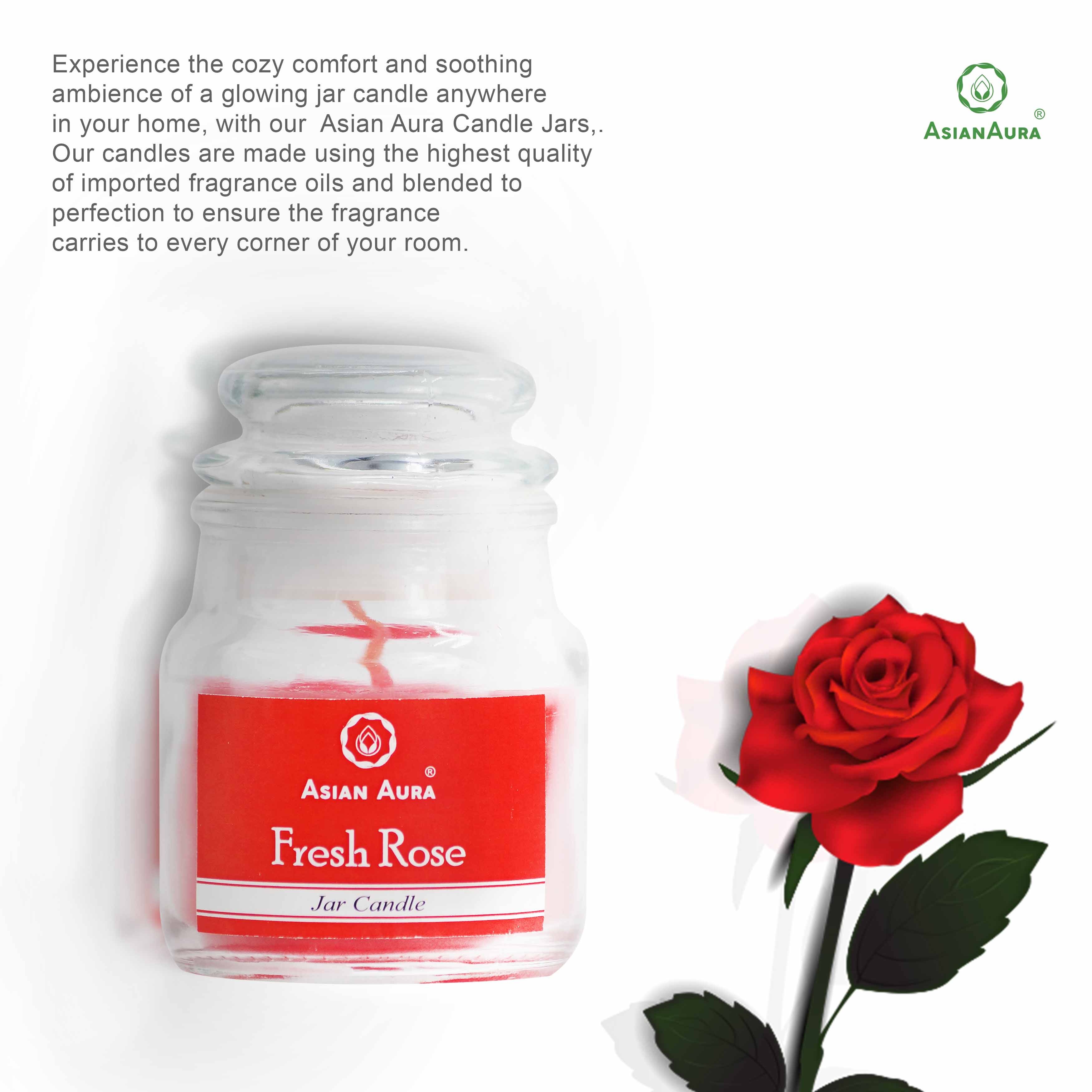 Asian Aura Fresh Rose Highly Fragrance Jar Candle - Pure Paraffin Wax 5 X 5 X 9 Cm Red | Handmade Rustic Pillar Design Cotton Wick 25-hour Burn Time Scented