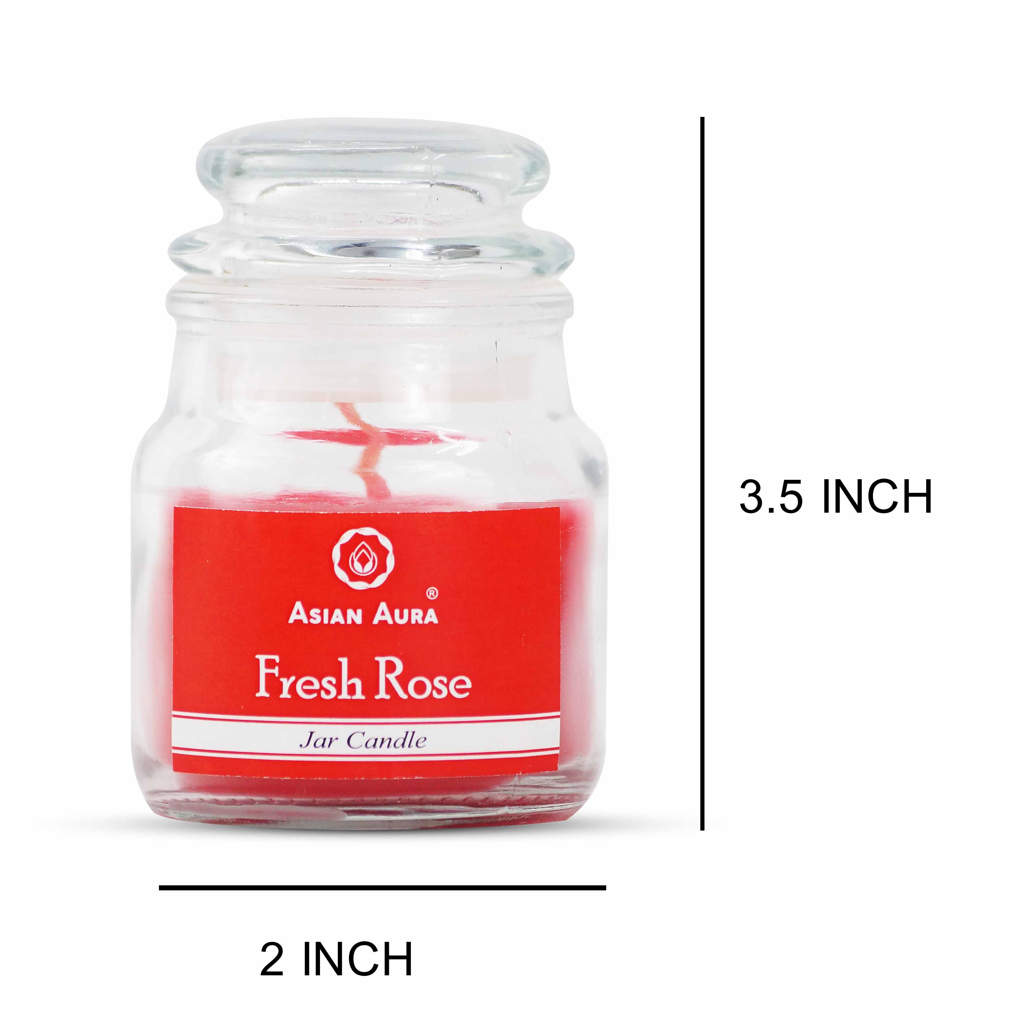 Asian Aura Fresh Rose Highly Fragrance Jar Candle - Pure Paraffin Wax 5 X 5 X 9 Cm Red | Handmade Rustic Pillar Design Cotton Wick 25-hour Burn Time Scented