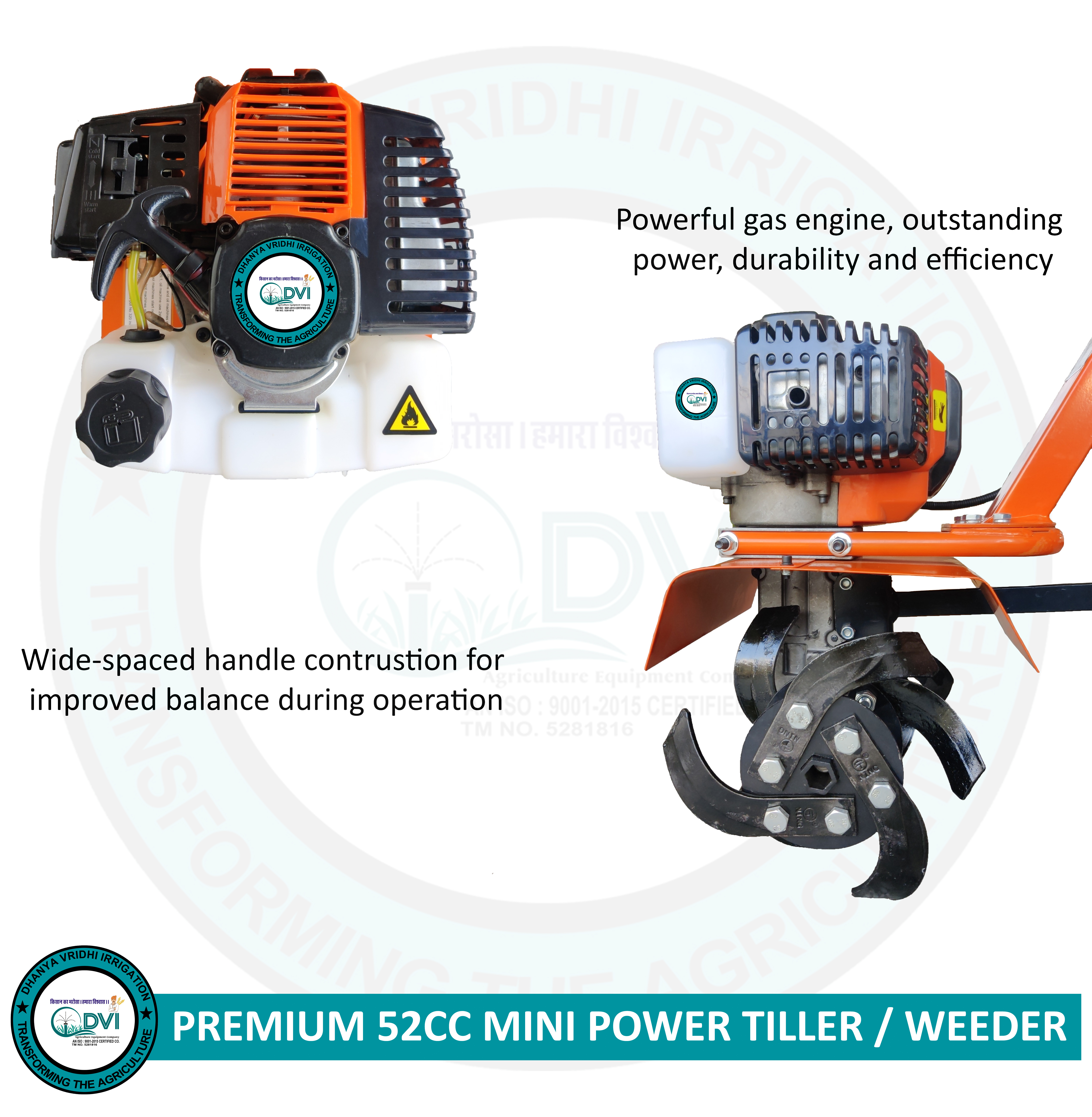 Orange 52cc Mini Power Tiller Rotary Weeder