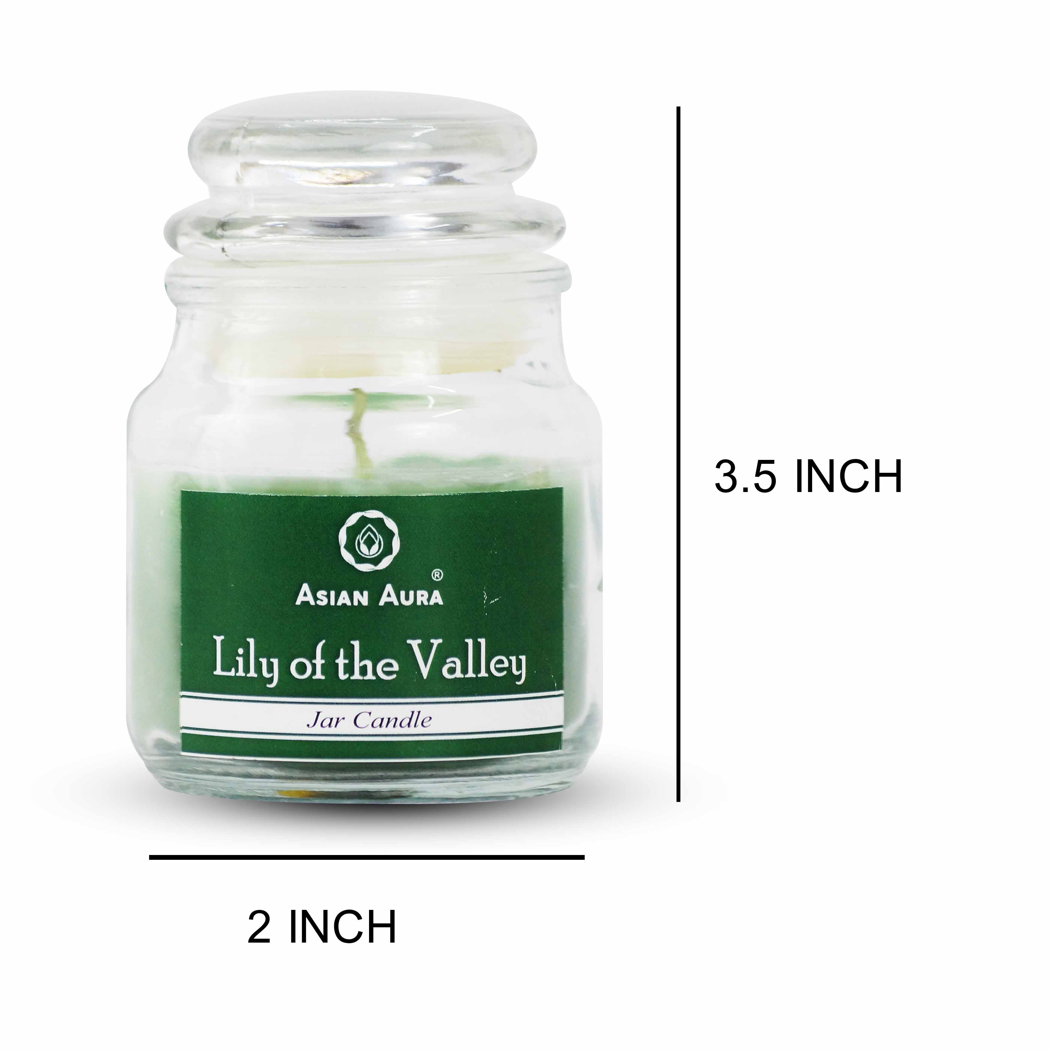 Asian Aura Lily Of The Valley Highly Fragranced Jar Candle - Paraffin Wax, 5 X 5 X 9 Cm, Green, Handmade Rustic Pillar With Cotton Wick, Infuses Relaxation