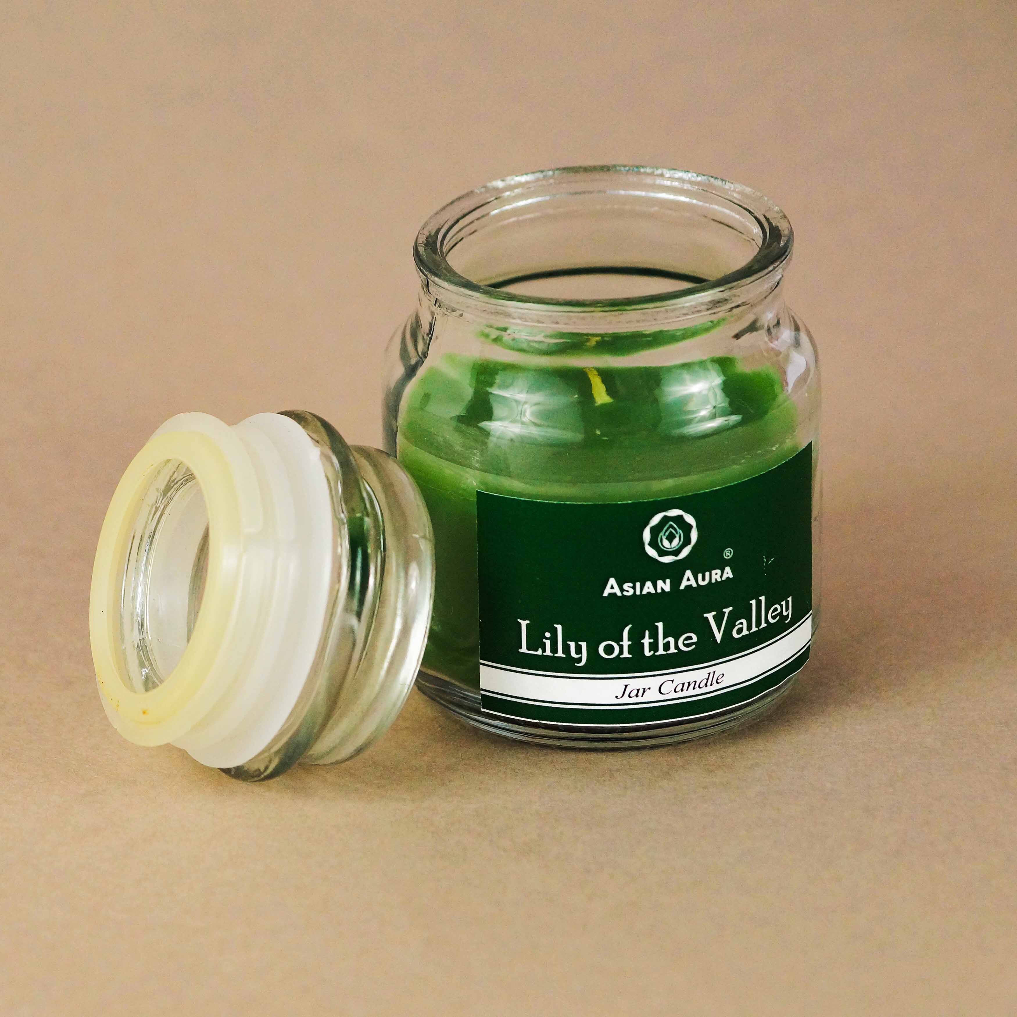Asian Aura Lily Of The Valley Highly Fragranced Jar Candle - Paraffin Wax, 5 X 5 X 9 Cm, Green, Handmade Rustic Pillar With Cotton Wick, Infuses Relaxation