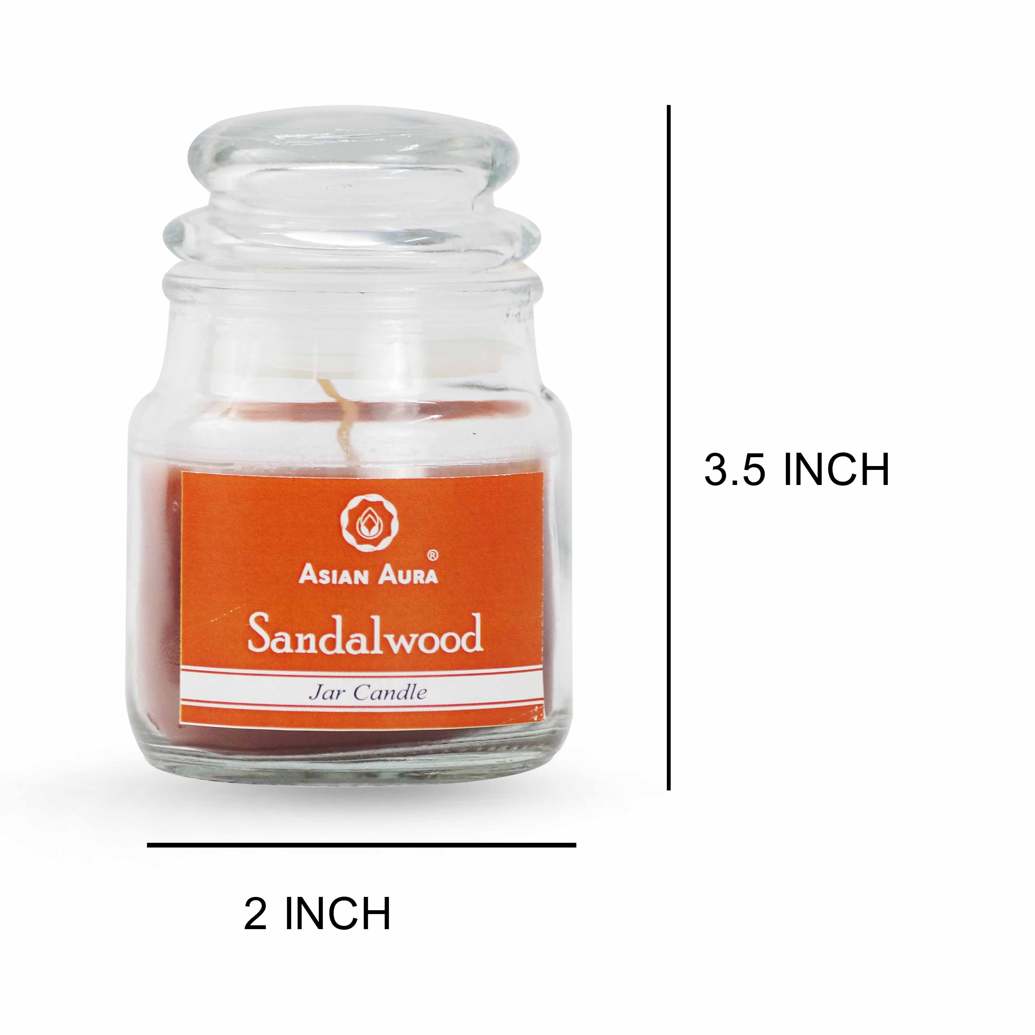 Asian Aura Sandalwood Highly Fragranced Jar Candle - Lead-free Paraffin Wax, 5 X 5 X 9 Cm, Brown | Handmade, Rustic Pillar Shape, 25 Hours Burn Time