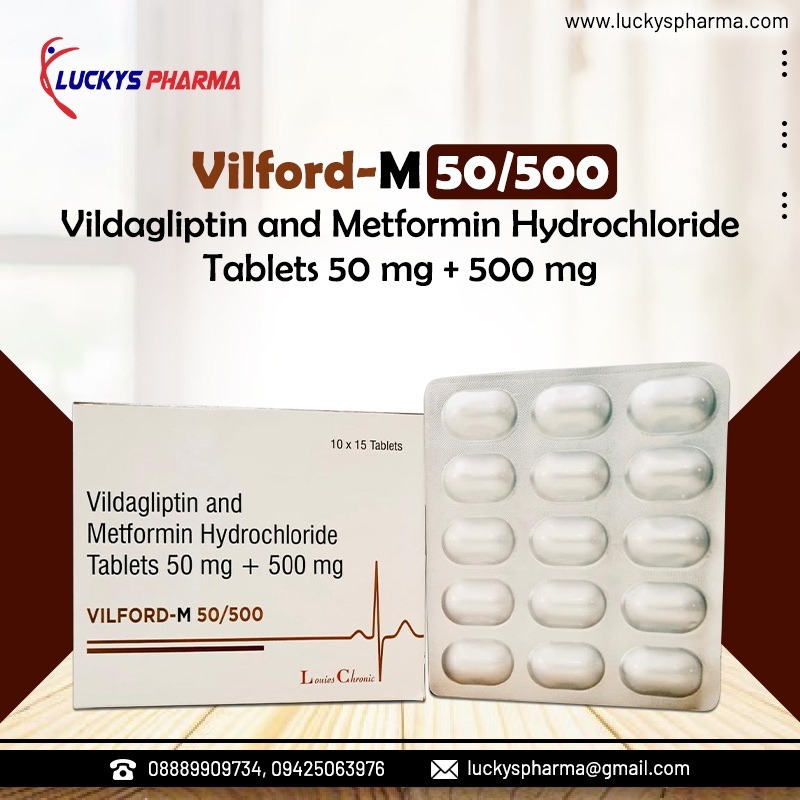 Vildagliptin Metformin Tablet - 50mg Vildagliptin + 500mg Metformin Hydrochloride | Type 2 Diabetes Management, Prevents Complications, Supports Heart Health, 24 Months Shelf Life, Store In Dry Place