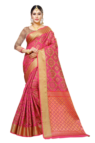 Fancy Pink Colour In Cotton Silk Fabric With Designer Weaving
