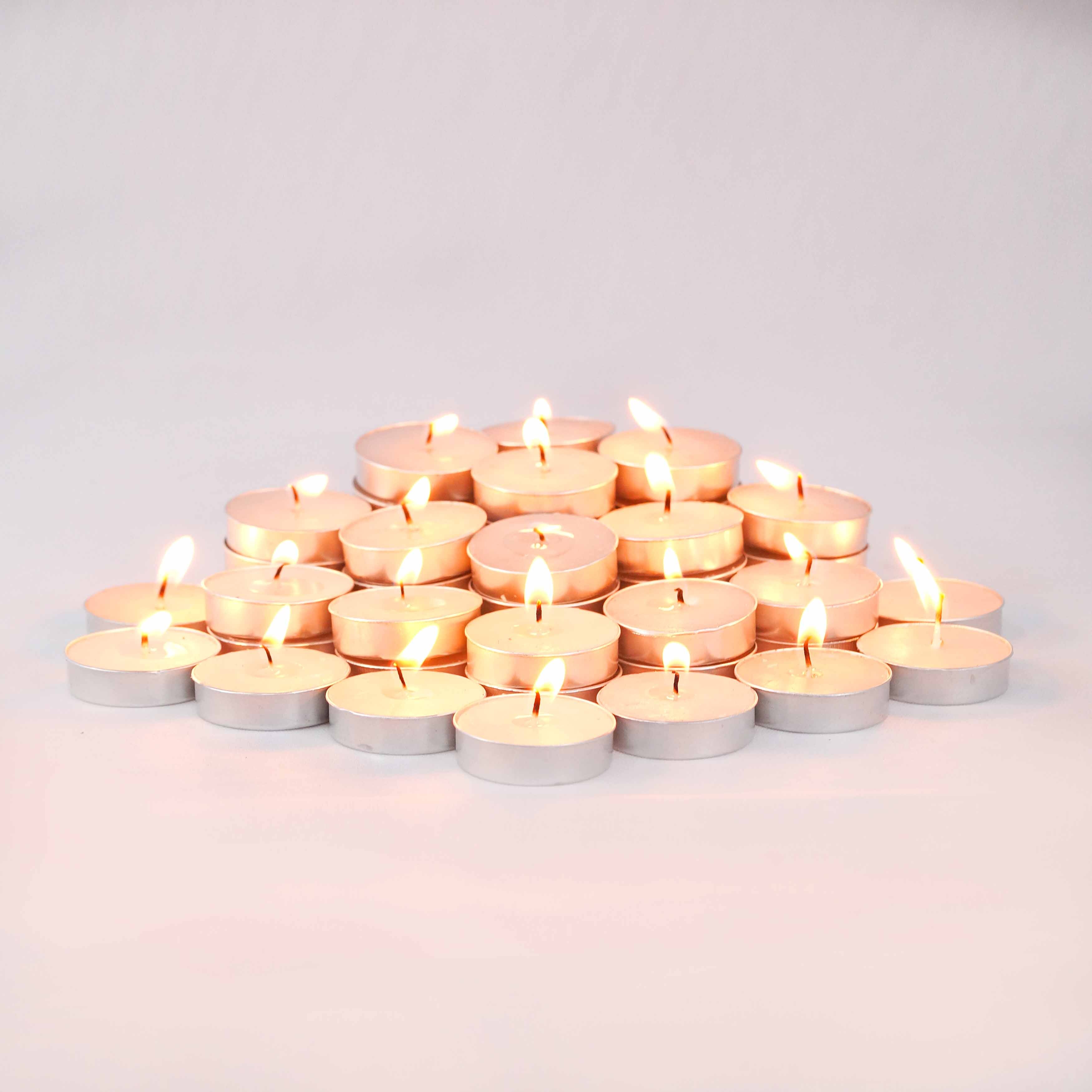 Asian Aura Smokeless T-light Candles - Paraffin Wax 10x10x5 Cm White | Handmade Cotton Wick Scented Long-lasting 3-4 Hours Burning Time