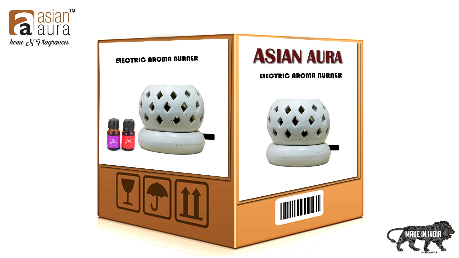 Asian Aura Ceramic Aromatic Oil Diffuser White With 2 Oil Bottles