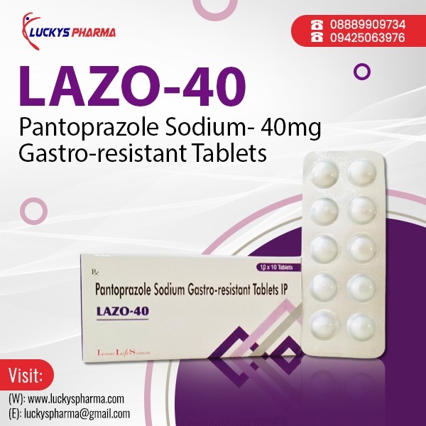 Lazo 40 Tablet - Pantoprazole Sodium 40mg + Domperidone 30mg | Treats Heartburn, Gerd, Ulcers, Zollinger-ellison Syndrome, Dosage: Once Daily Before Meal