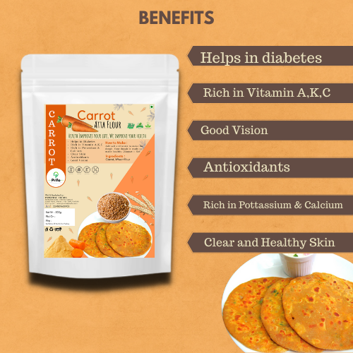 Prifo Carrot Atta Flour Chakki Atta For Making Healthy Chappathi Paratha Roti Pan Cakes Iron Rich Gluten Free Free From Chemicals