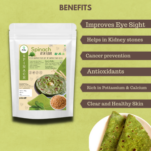 Prifo Spinach Atta Flour Palak Chakki Atta For Making Healthy Chappathi Paratha Roti Pan Cakes Iron Rich Gluten Free Free From Chemicals 500gm Pack