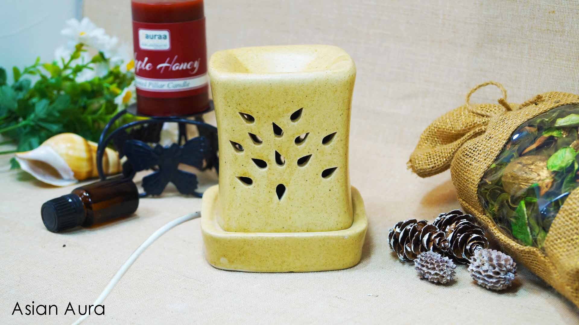 Asian Aura Ceramic Aromatic Oil Diffuser With 2 Oil Bottles Aaeb 002-b2