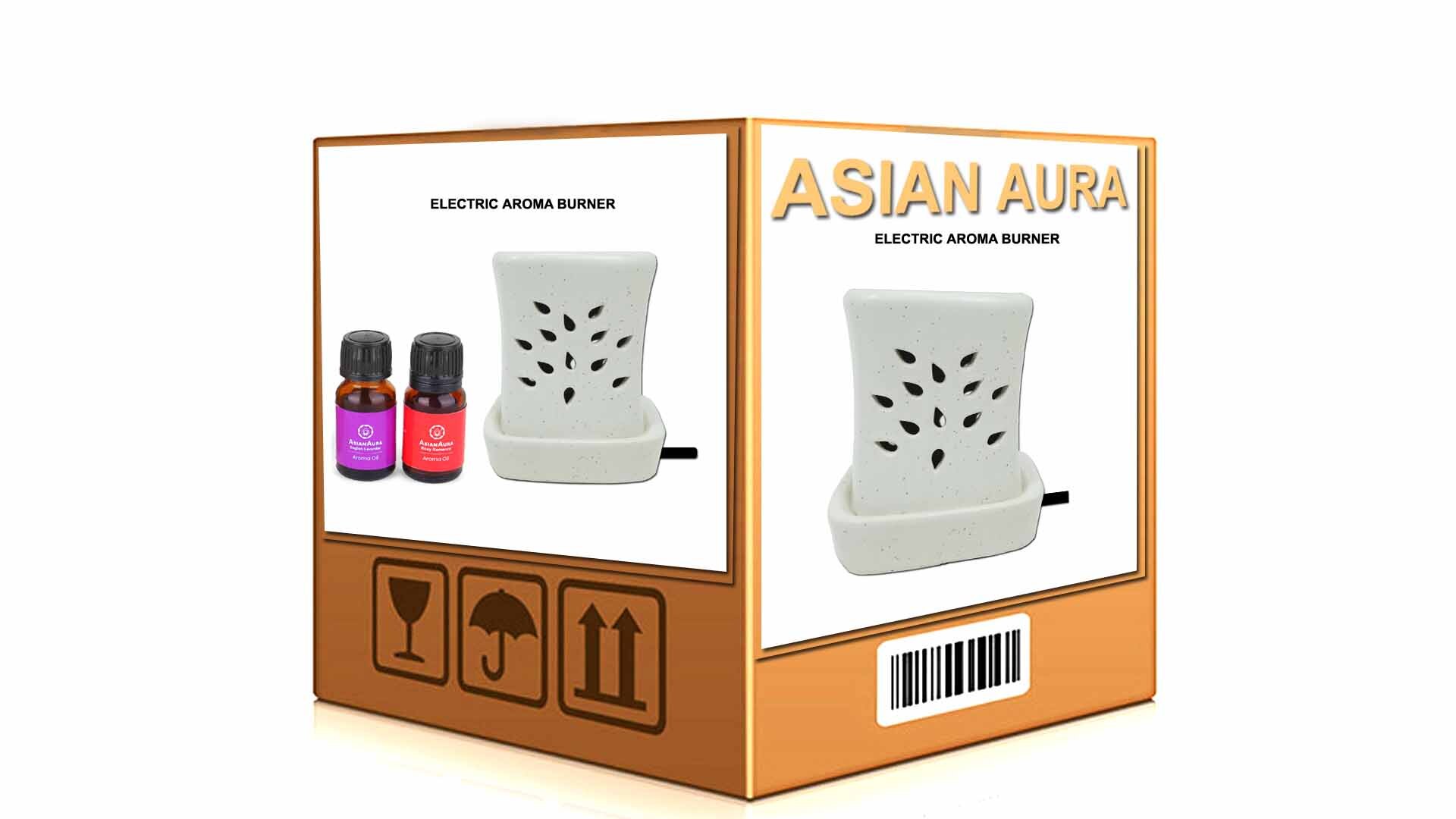 Asian Aura Ceramic Aromatic Oil Diffuser With 2 Oil Bottles Aaeb 003-b