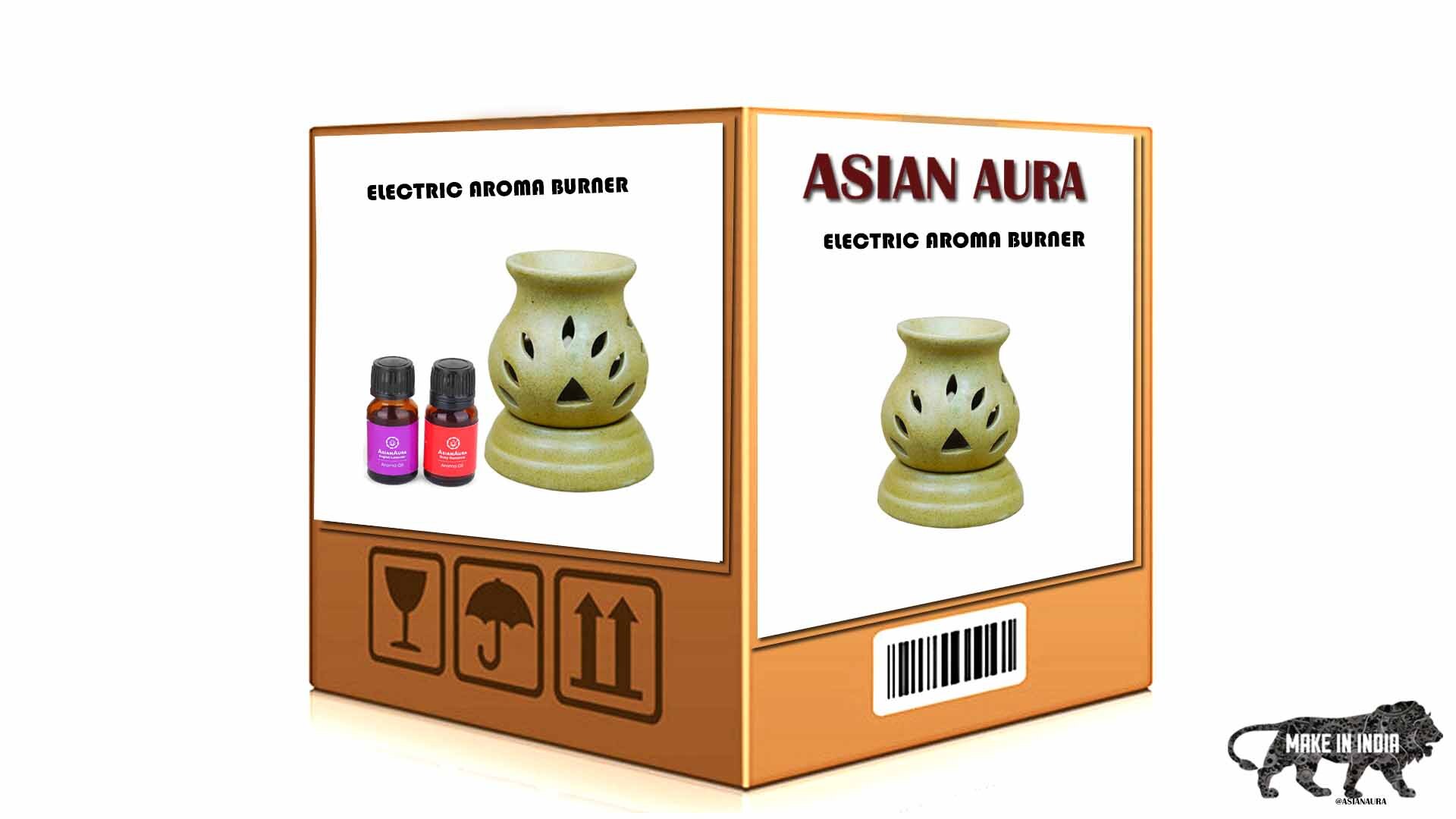 Asian Aura - Ceramic Aroma Oil Diffuser With 2 Aroma Oil Bottles | Elegant Design Long-lasting Fragrance Suitable For Home Or Office Use