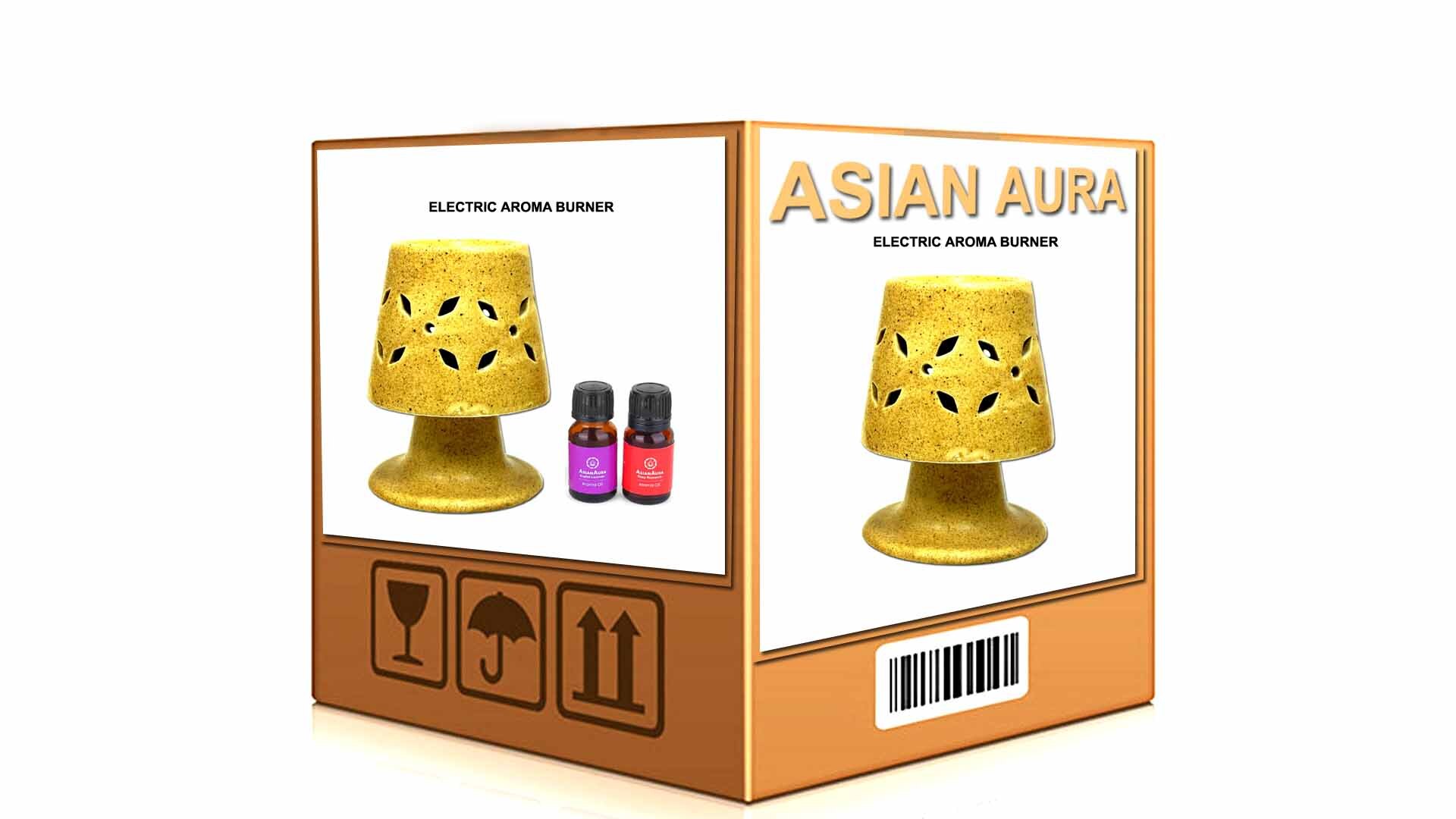 Asian Aura Ceramic Aromatic Oil Diffuser With 2 Oil Bottles Aaeb 005-b - Color: Brown