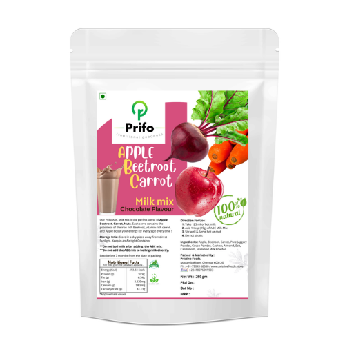 Prifo Abc Choco Milk Mix Powder - 250g Natural Drink With Apple, Beetroot, Carrot, No White Sugar, Energy Boost, Improves Digestion, Skin Benefits