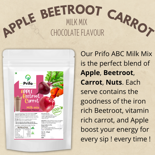 Prifo Abc Choco Milk Mix Powder - 250g Natural Drink With Apple, Beetroot, Carrot, No White Sugar, Energy Boost, Improves Digestion, Skin Benefits