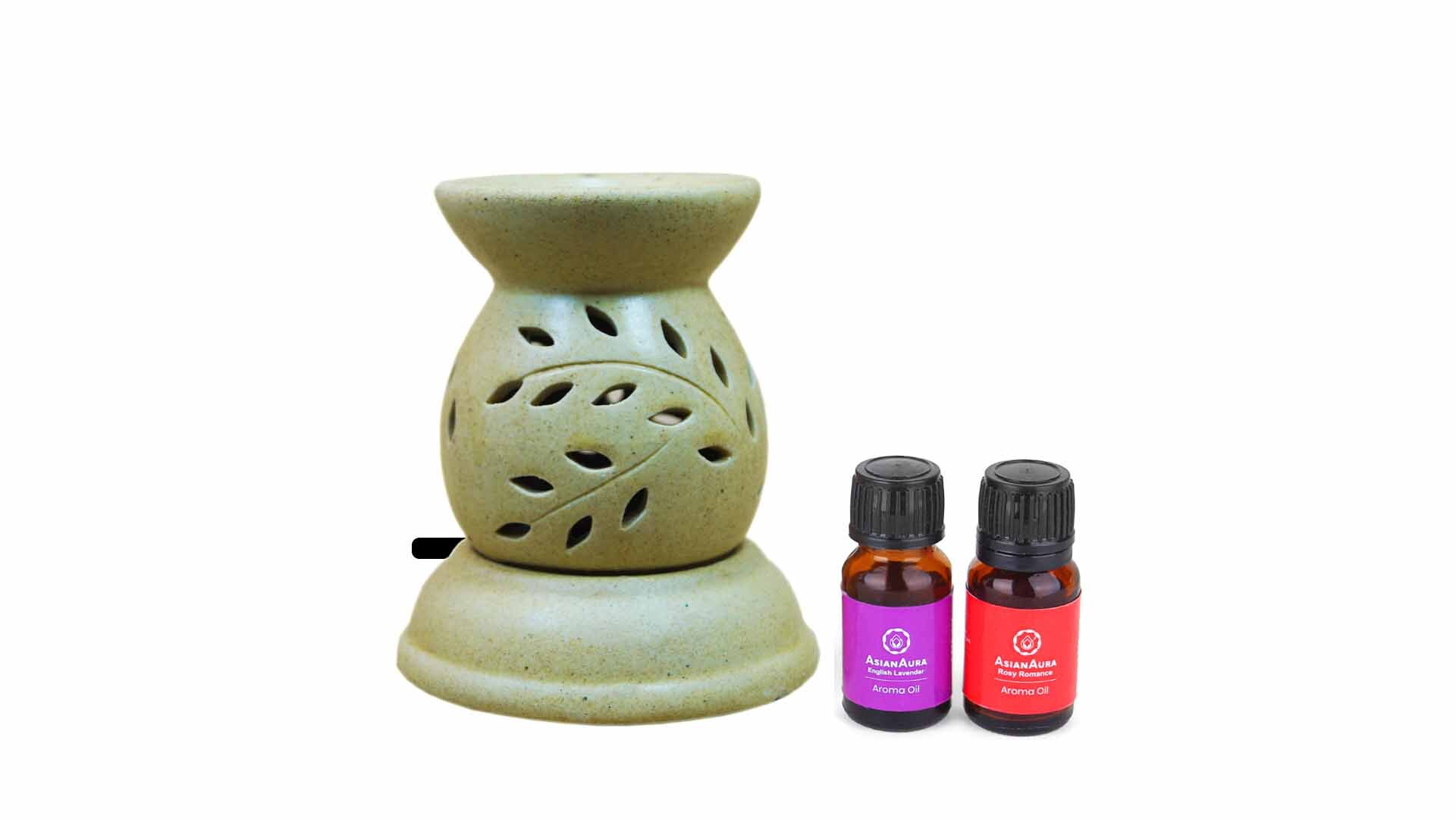 Asian Aura Ceramic Aromatic Oil Diffuser With 2 Oil Bottles Aaeb 006-b