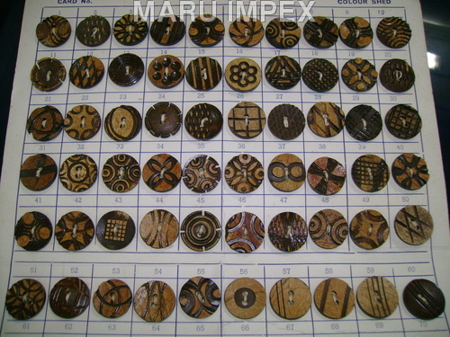 Wooden Designer Coconut Buttons - Solid Raw Coconut Shell, 2 to 5 Inch Size, Black and Cream Colors, Attractive Design for Garment Use