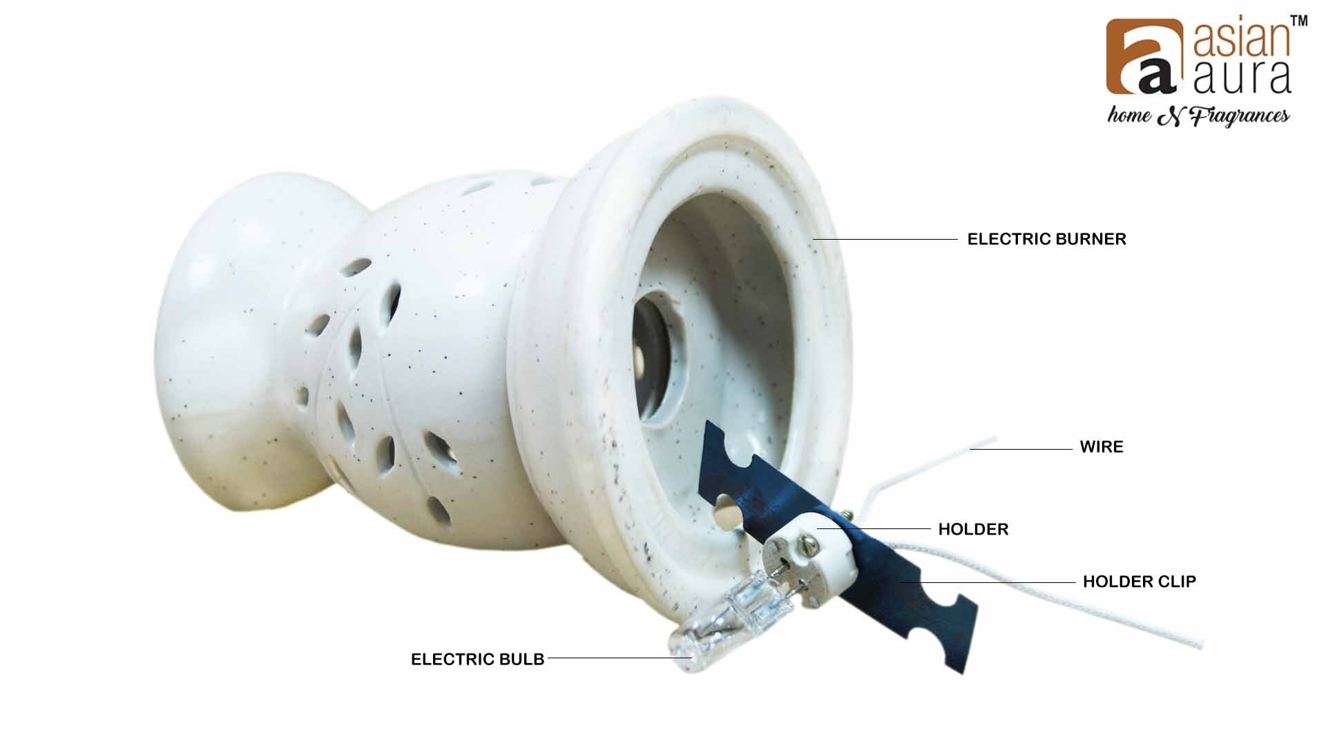 Asian Aura Ceramic Aromatic Oil Diffuser With 2 Oil Bottles Aaeb 006-w