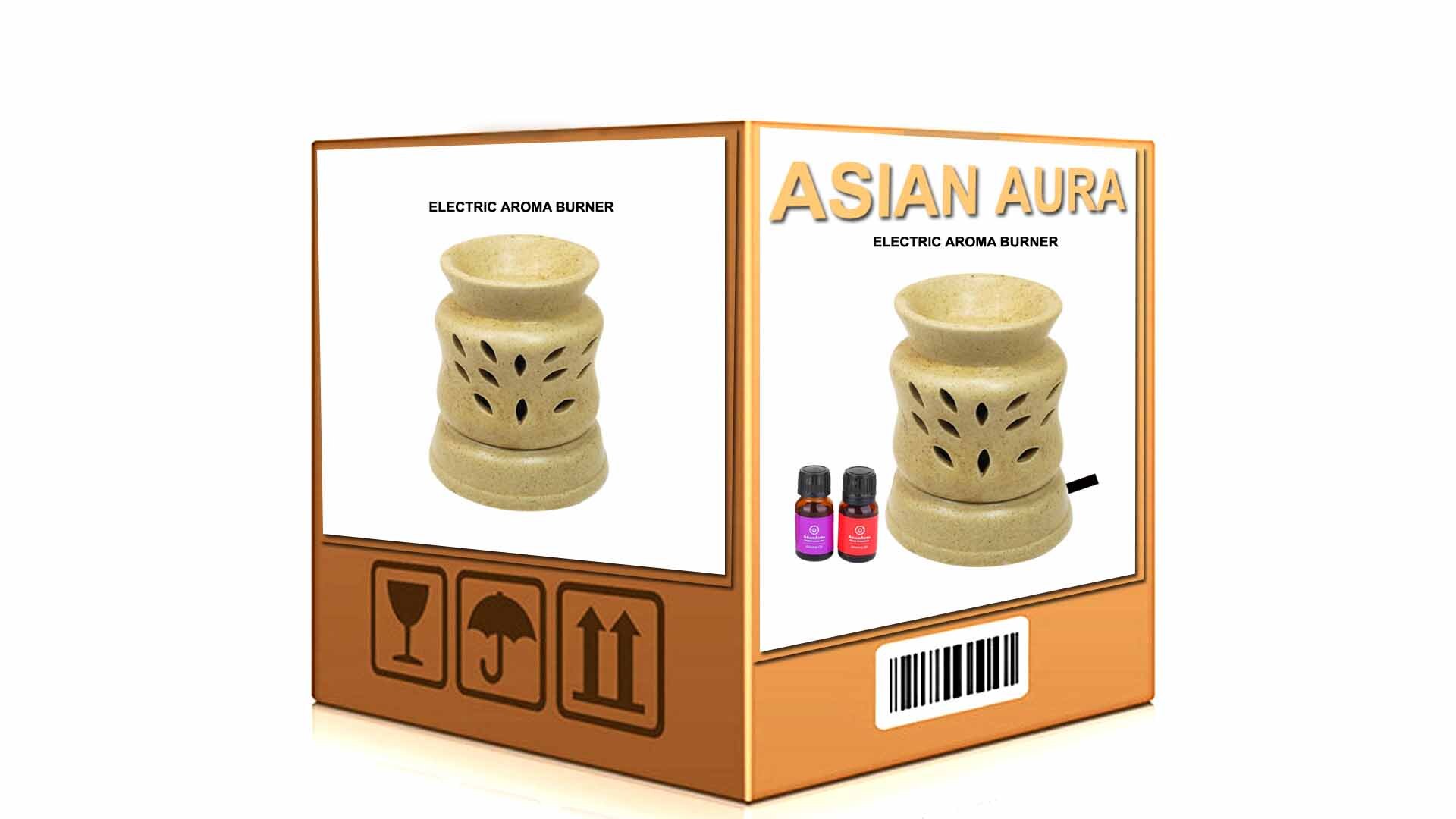 Asian Aura Ceramic Aromatic Oil Diffuser With 2 Oil Bottles Aaeb 009-b