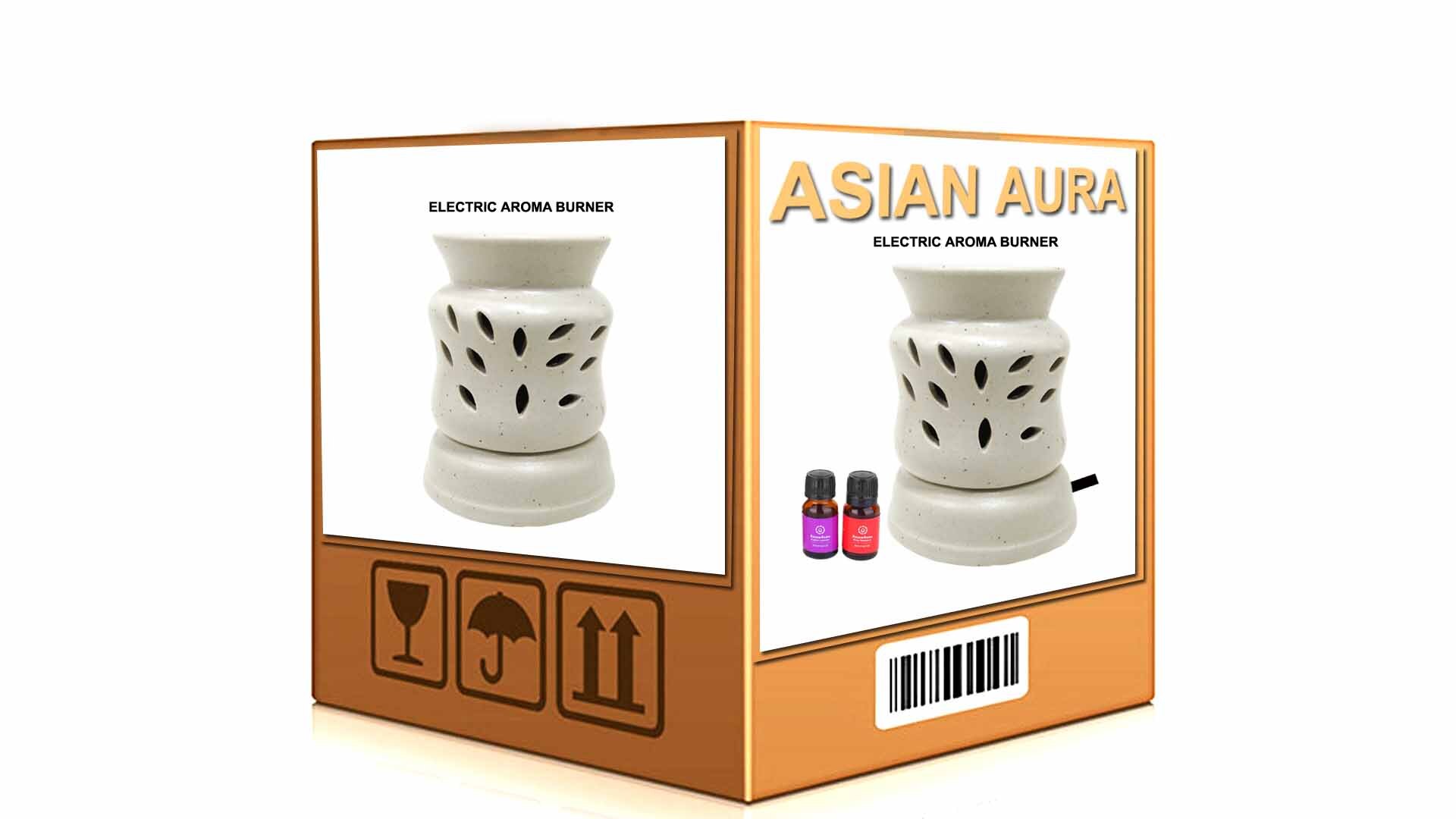 Asian Aura Ceramic Aromatic Oil Diffuser - 10ml Aroma Oil Bottles Included, Long-lasting Fragrance For Stress Relief And Unwinding At Home Or Office