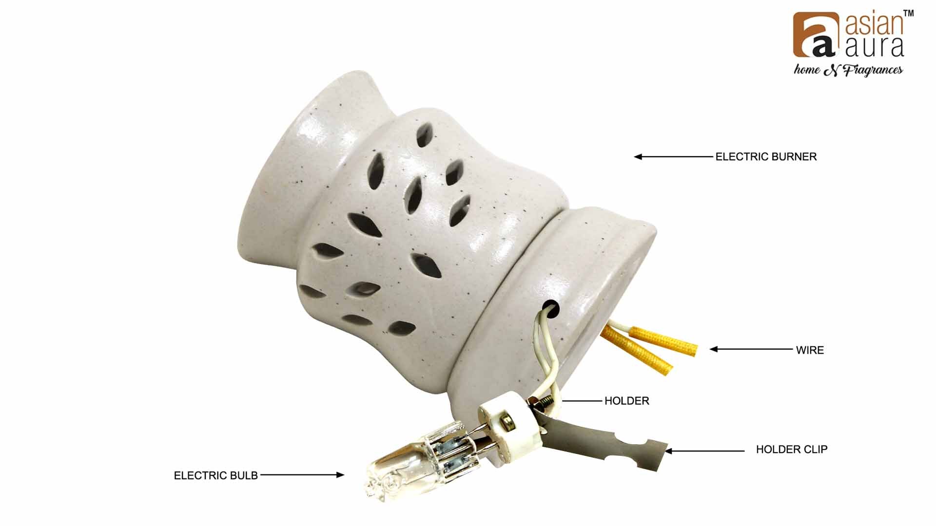 Asian Aura Ceramic Aromatic Oil Diffuser - 10ml Aroma Oil Bottles Included, Long-lasting Fragrance For Stress Relief And Unwinding At Home Or Office