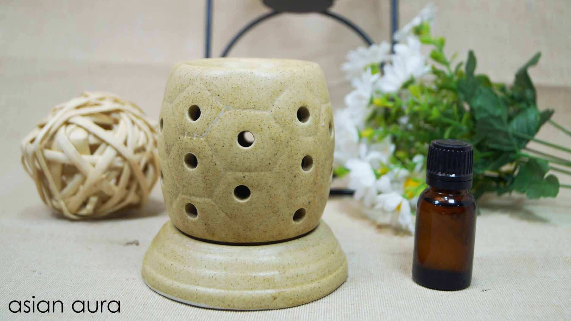 Asian Aura Ceramic Aromatic Oil Diffuser With 2 Oil Bottles Aaeb 0011-b
