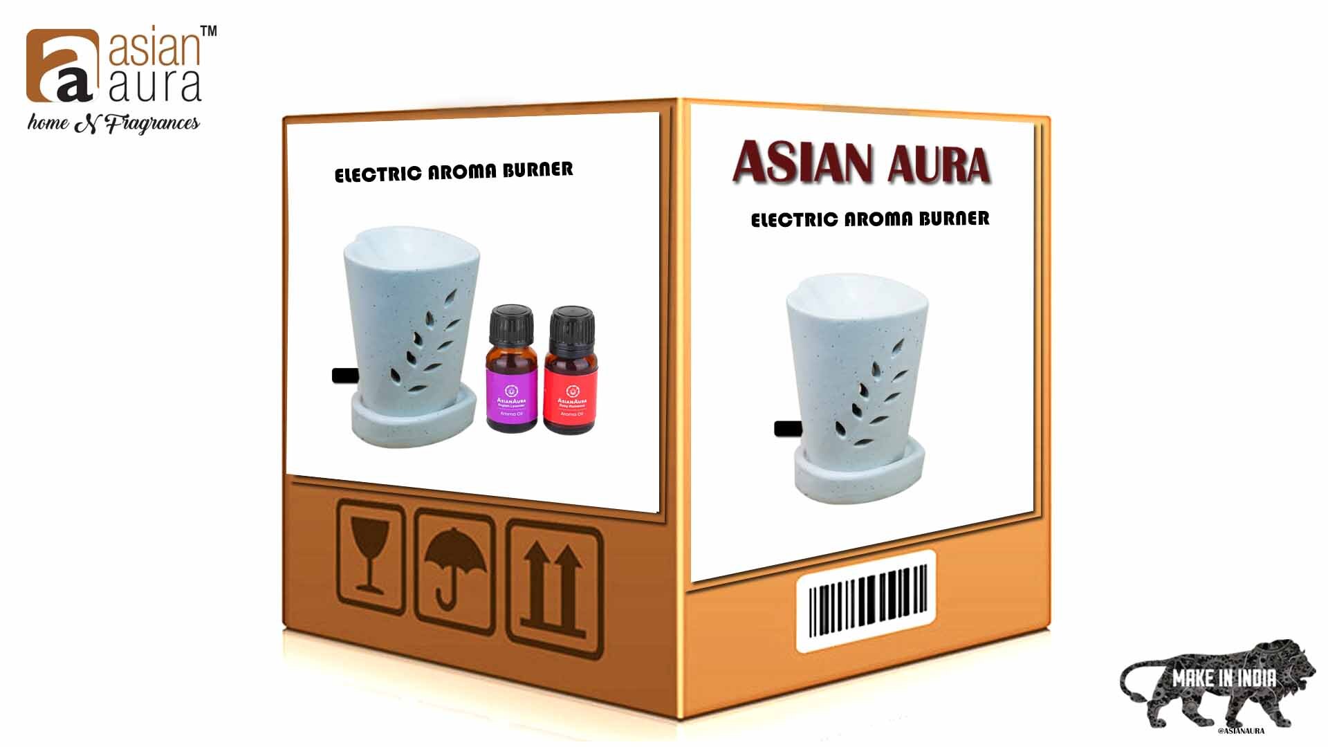 Asian Aura Ceramic Aromatic Oil Diffuser With 2 Oil Bottles Aaeb 0012-w