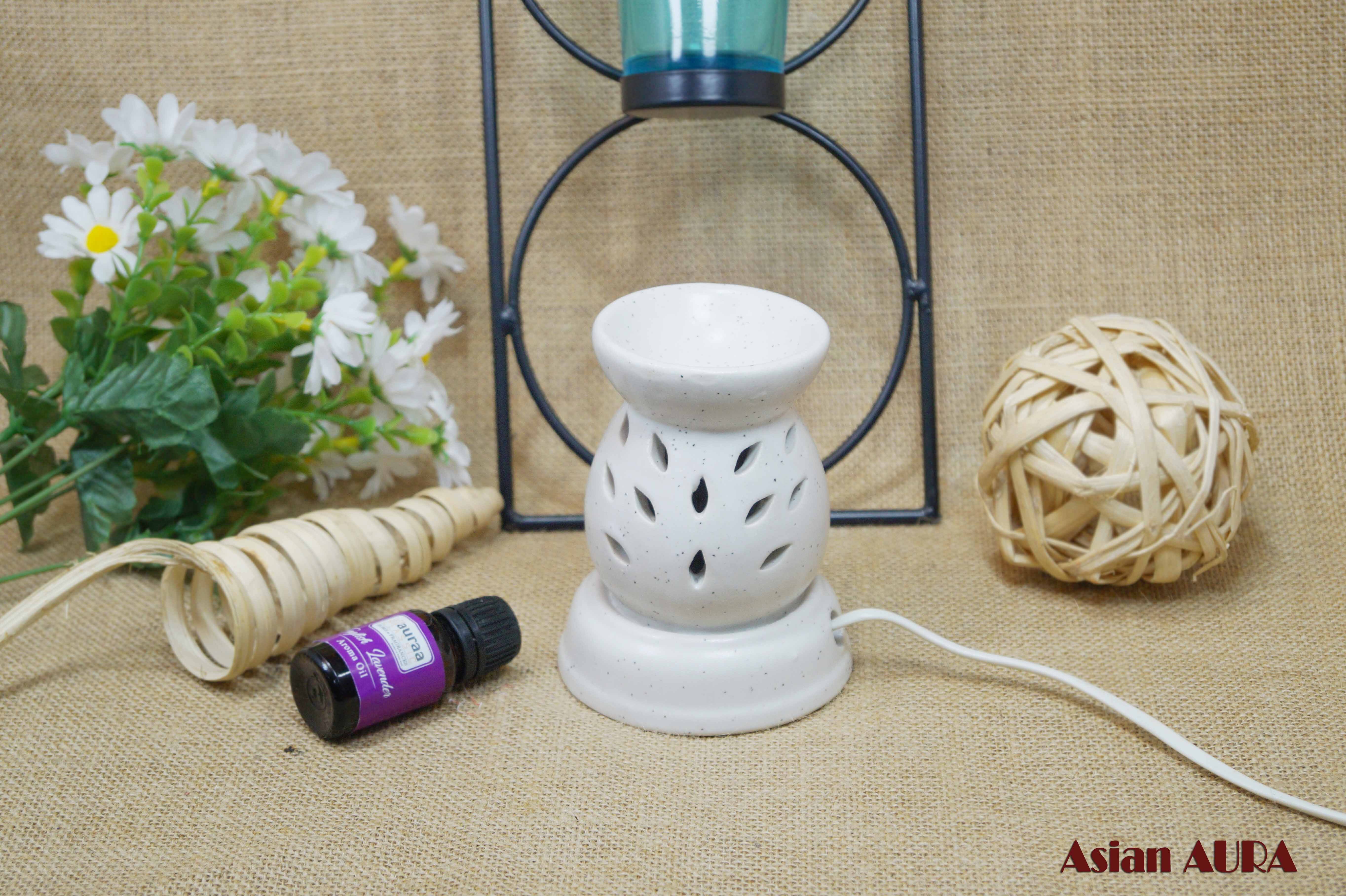 Asian Aura Ceramic Aromatic Oil Diffuser With 2 Oil Bottles Aaeb 0013-w