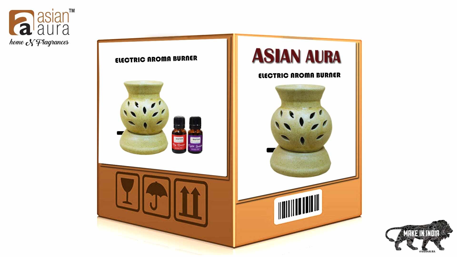 Asian Aura Ceramic Aromatic Oil Diffuser With 2 Oil Bottles Aaeb 0014-w